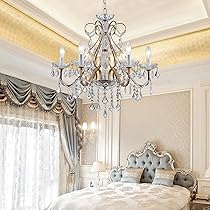 Bestier Antique Silver Vintage Candle Chandelier Crystal